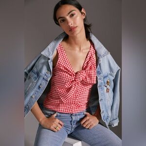 Anthropologie Eva Franco Red Gingham Front Bow Tank Top Size XL